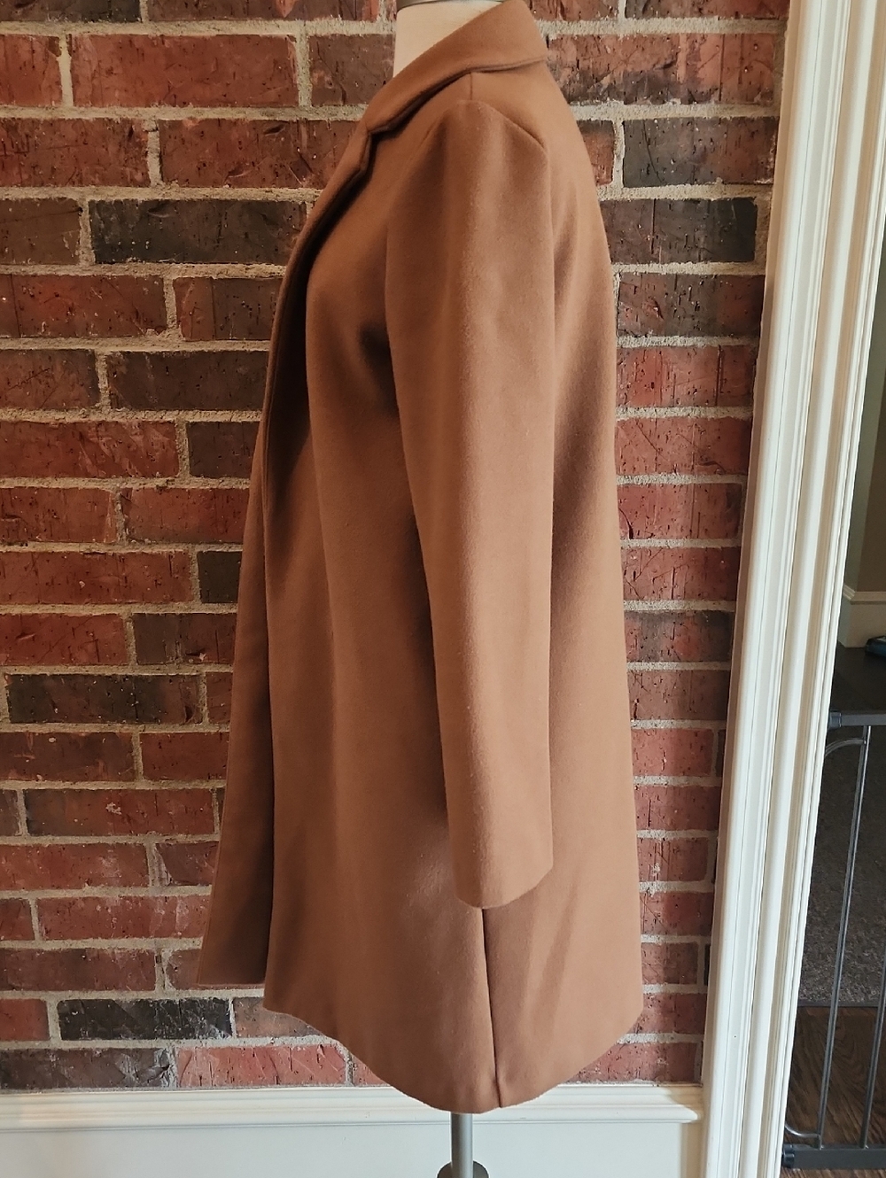 Zara Camel Long Open Front Coat Size Medium - Picture 3 of 12